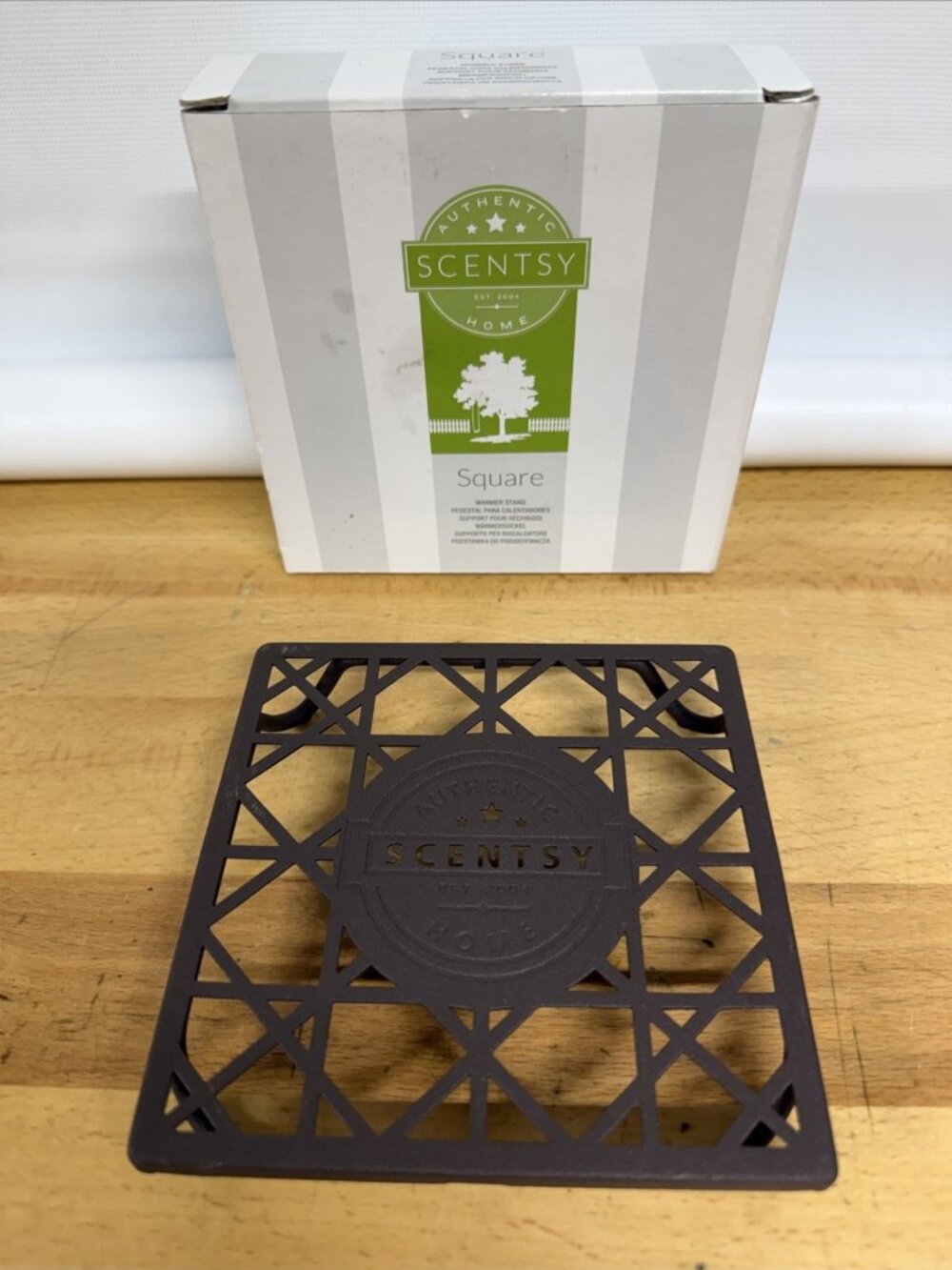 Scentsy One Authentic Warmer Stand Square Pedestal Brown Metal - New - Open Box